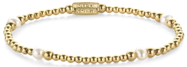 Bracelet en perles deau douce véritables de 4 mm, pierres en acier inoxydable plaqué or de 3 et 4 mm et fermoir en acier inoxydable - Modèle Rebel&Rose: RR-40136-G-M