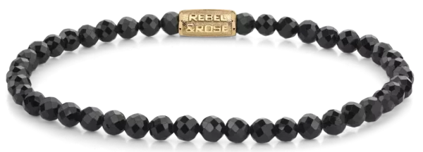 Bracelet en perles de spinelle noire facettées de 4 mm avec fermoir en acier inoxydable - Modèle Rebel&Rose : RR-40153-G-S