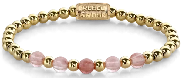 Bracelet en pierres roses et dorées de 6 mm avec fermoir en acier inoxydable - Modèle Rebel&Rose: RR-60081-G-M
