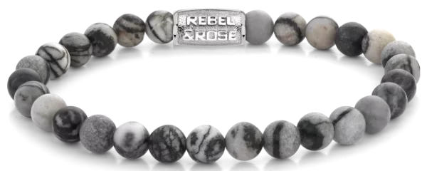 Bracelet en pierres précieuses dagate de 6 mm avec fermoir en acier inoxydable - Modèle Rebel&Rose: RR-60140-S-M
