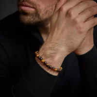 Bracelet en pierres de tigre de 8 mm avec fermoir en acier inoxydable - Modèle Rebel&Rose: RR-80042-S-M