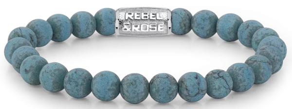 Bracelet en pierres de Turqurenite de 8 mm avec fermoir en acier inoxydable - Modèle Rebel&Rose: RR-80043-S-L