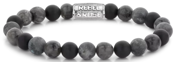 Bracelet en pierres de Howlite de 8 mm avec fermoir en acier inoxydable - Modèle Rebel&Rose: RR-80066-S-L