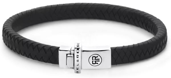 Bracelet en cuir noir de 7 mm dépaisseur avec fermoir en argent - Modèle Rebel&Rose: RR-L0139-S-M