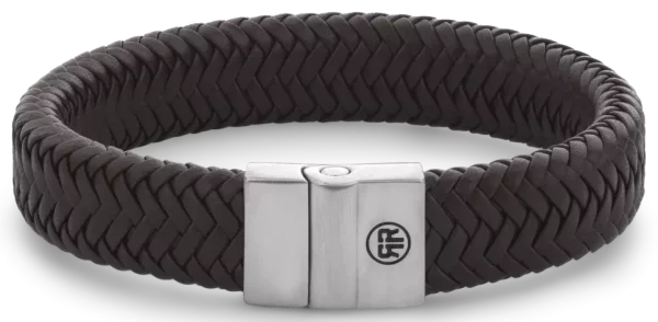 Armband aus 15mm dickem, dunkelbraunem Leder mit Edelstahlverschluss - Rebel&Rose Modell: RR-M0034-S-M