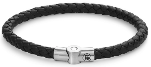 Armband aus einer 5mm dicken, schwarzen Lederschnur mit Edelstahlverschluss - Rebel&Rose Modell: RR-M0040-S-M