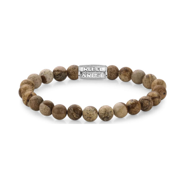 Armband aus 8mm großen Edelsteinen Bild Jaspis mit Metallverschluss - Rebel&Rose Modell: RR-80027-S-M
