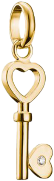 Thomas Sabo Charm-Anhänger, Herzförmiger Schlüssel mit weißem Edelstein, aus Silber, vergoldet