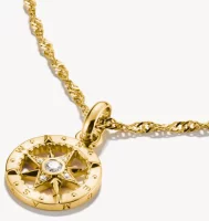 Thomas Sabo Charm-Anhänger, Kompass mit Sternen und weißem Edelstein, aus Silber, vergoldet