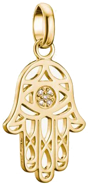 Thomas Sabo Charm-Anhänger, Hamsa, mit weißen Edelsteinen, aus Silber, vergoldet