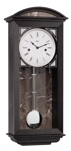 Pendeluhr aus Eichenholz in der Farbe anthrazit Rückwand und Giebel in Steindekor - Hermle Modell: 71024-740141