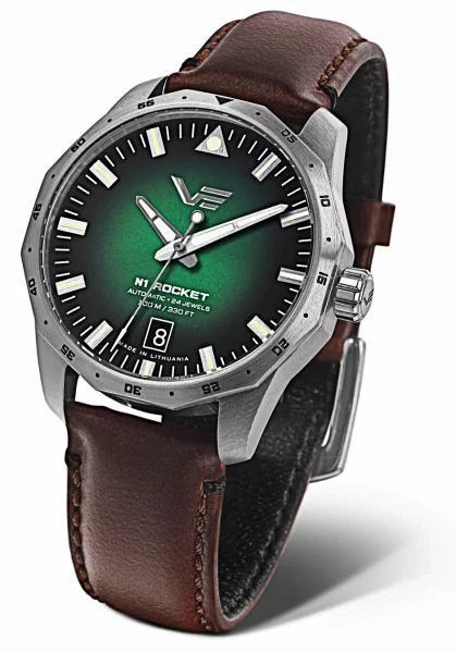 Montre pour homme verte avec bracelet en cuir - Modèle Vostok Europe: NH35-125A749