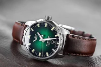Montre pour homme verte avec bracelet en cuir -...