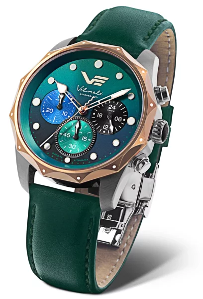 Montre pour femme verte avec bracelet en cuir - Modèle Vostok Europe: JS20-125E752