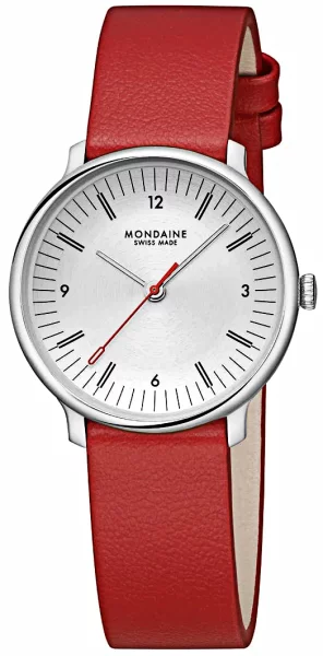 Montre pour femme rouge avec bracelet en cuir végétalien en raisin - Modèle Mondaine : MLE.33110.LCV.