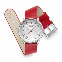 Montre pour femme rouge avec bracelet en cuir végétalien en raisin - Modèle Mondaine : MLE.33110.LCV.