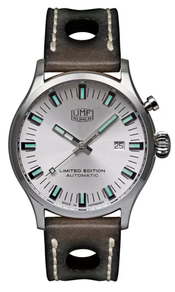 Montre pour homme en acier inoxydable noir avec bracelet en cuir - Modèle UMF-Ruhla: 1252-2