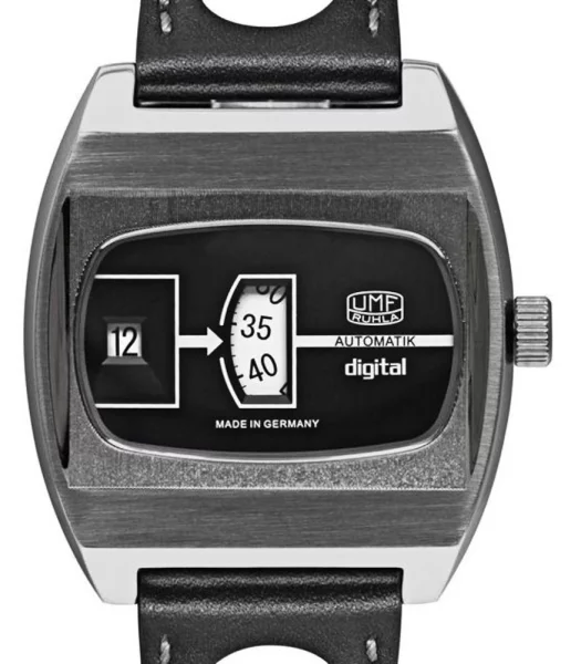 Montre pour hommes noir avec bracelet en cuir - Modèle UMF Ruhla: 1434-2