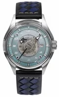 Montre pour homme bleue avec bracelet en cuir -...