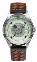 Montre pour homme vert avec bracelet en cuir -...