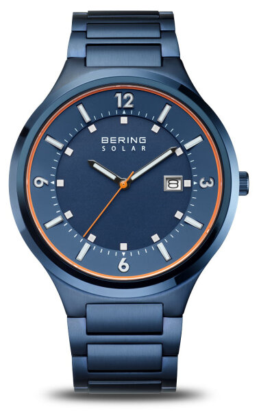 Montre pour hommes en acier inoxydable avec fonction solaire et cadran bleu foncé, modèle Bering : 14442-979.