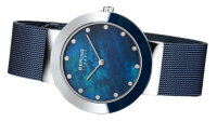 Montre pour femme en céramique et acier inoxydable avec cadran en nacre bleue et éléments Swarovski, Bering Ceramic: 11435-387