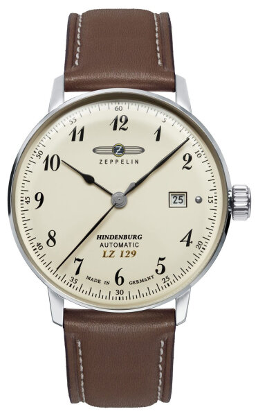 Montre automatique en acier inoxydable avec cadran beige, Zeppelin Hindenburg LZ129, modèle : 8056-5
