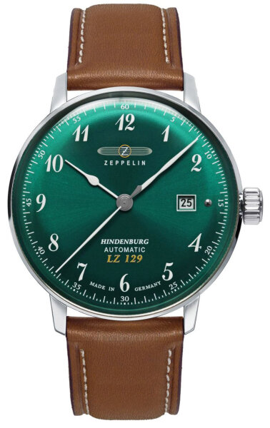 Montre automatique pour homme en acier inoxydable avec cadran soleillé vert, Zeppelin LZ129 Hindenburg: 8056-4