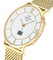 Herrenuhr Gold Edelstahl Milanaise Funk Quarz...