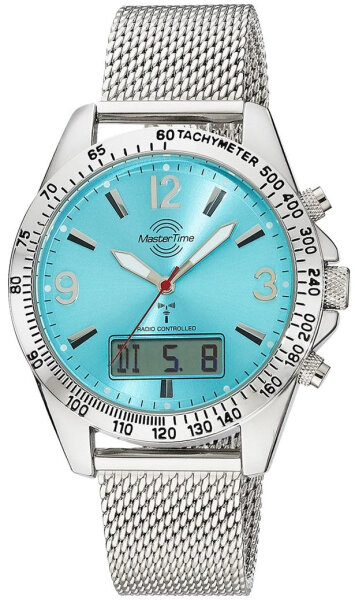 Master Time Herren Funkchronograph Big Date Milanaiseband Türkis Zifferblatt - Modell:MTGA-10963-32M