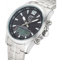 Herrenuhr, Funk-Solaruhr aus Edelstahl - Schwarzes Zifferblatt - Eco Tech Time Modell: EGA-11715-21M