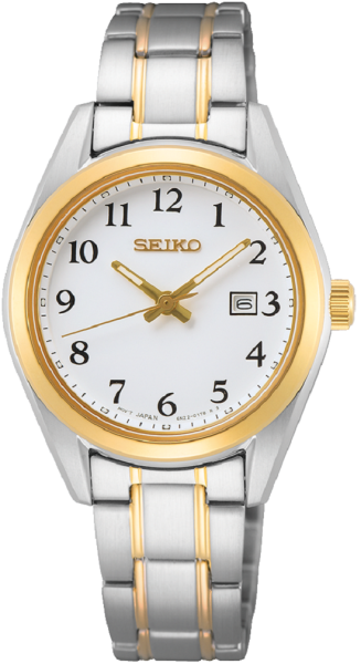 Damenarmbanduhr, elegantes Edelstahl Saphirglas, Weißes Zifferblatt – Seiko Modell: SUR466P1