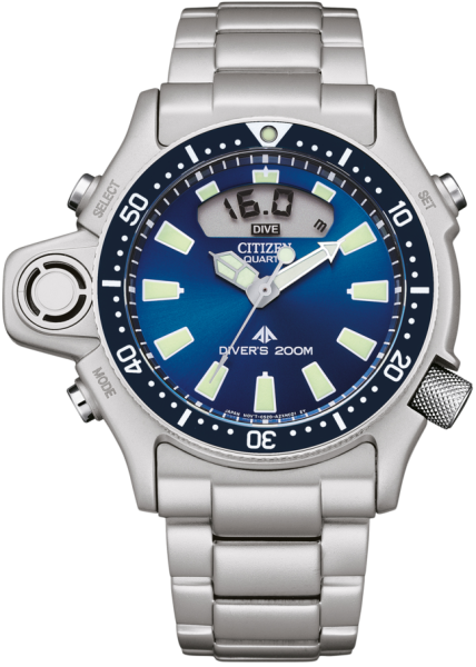 Robuste Multifunktions-Herren-Taucheruhr mit blauem Zifferblatt - Citizen Modell: JP2000-67L
