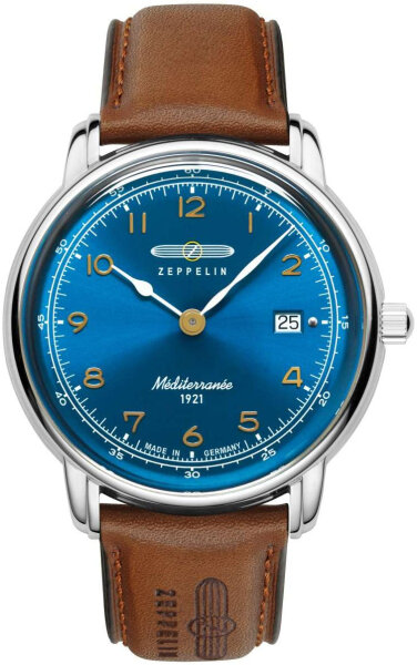 Herrenuhr mit Lederarmband und blauem Zifferblatt - Zeppelin Modell: 9640-3