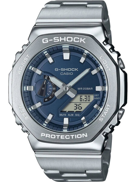 Herrenuhr, G-Shock Edelstahl - Blaues Zifferblatt - Casio Modell: GM-2110D-2BER