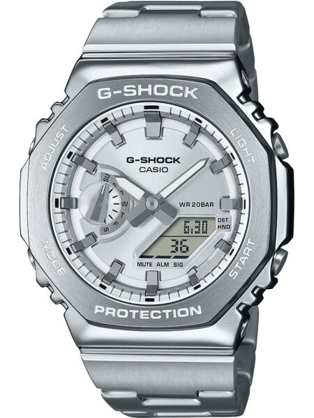 Herrenuhr, G-Shock Edelstahl - Silbernes Zifferblatt - Casio Modell: GM-2110D-7AER