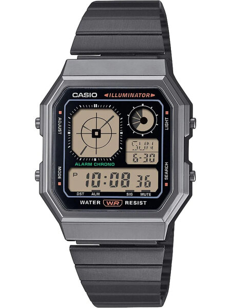 Herrenuhr, Vintage Digitaluhr aus Edelstahl - Schwarzes Zifferblatt - Casio Modell: A130WEGG-1AEF