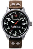 Herrenuhr, Fliegeruhr aus Edelstahl- Schwarzes Zifferblatt - Messerschmitt Modell: 109-42R12L