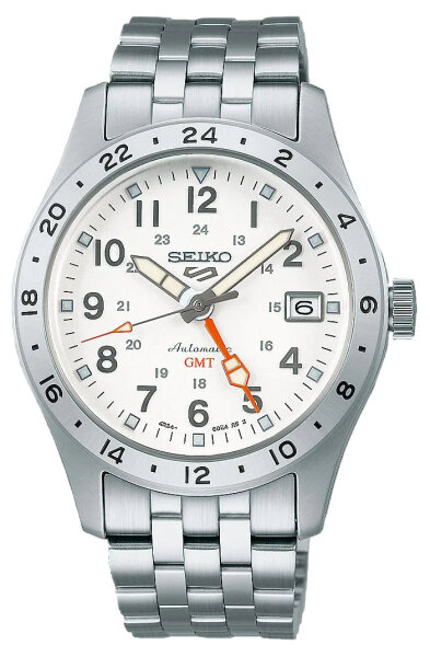 Herrenuhr, Automatikuhr GMT aus Edelstahl - Weißes Zifferblatt - Seiko Modell: SSK059K1