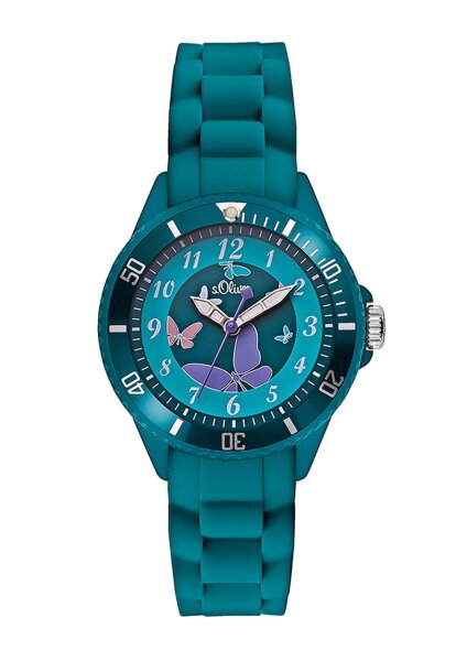 Kinderuhr, Silikonband mit Schmetterlingen, Minze - s.Oliver Modell: 182.209.185.2230.65C0